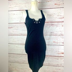 Zara Trafaluc Black Glitter Bodycon Midi Dress Size M
